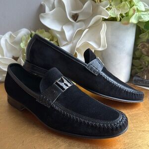 Moreschi Loafers in Black Suede and Pebbled Leather